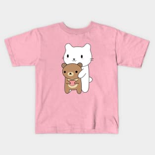 Cute Cat and Brown Bear T-Shirt Kids T-Shirt